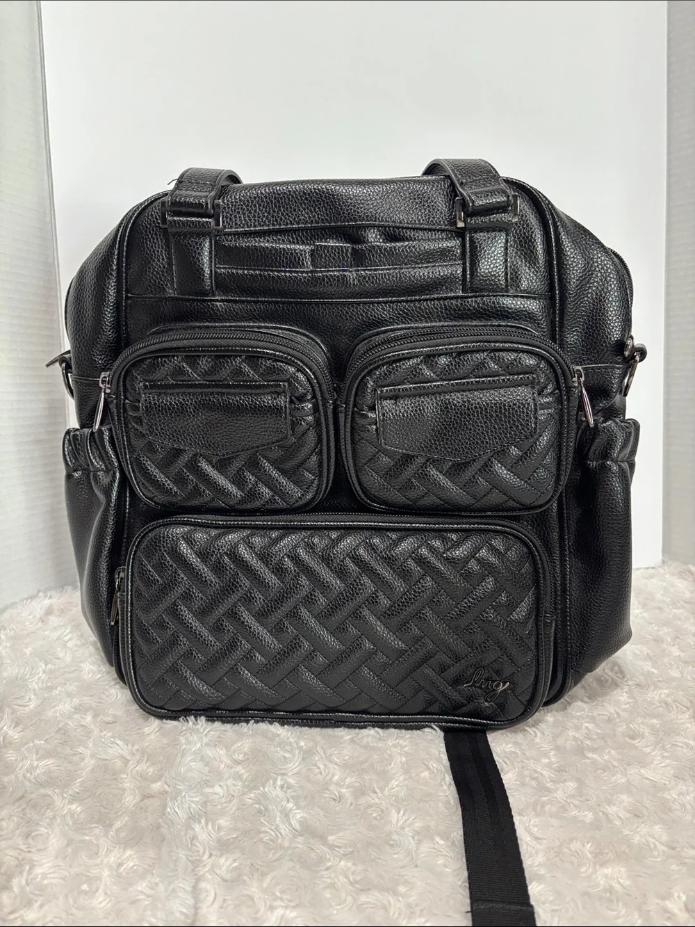 Lug Black Men's Quilted Faux-Leather Backpack Shoulder Bag